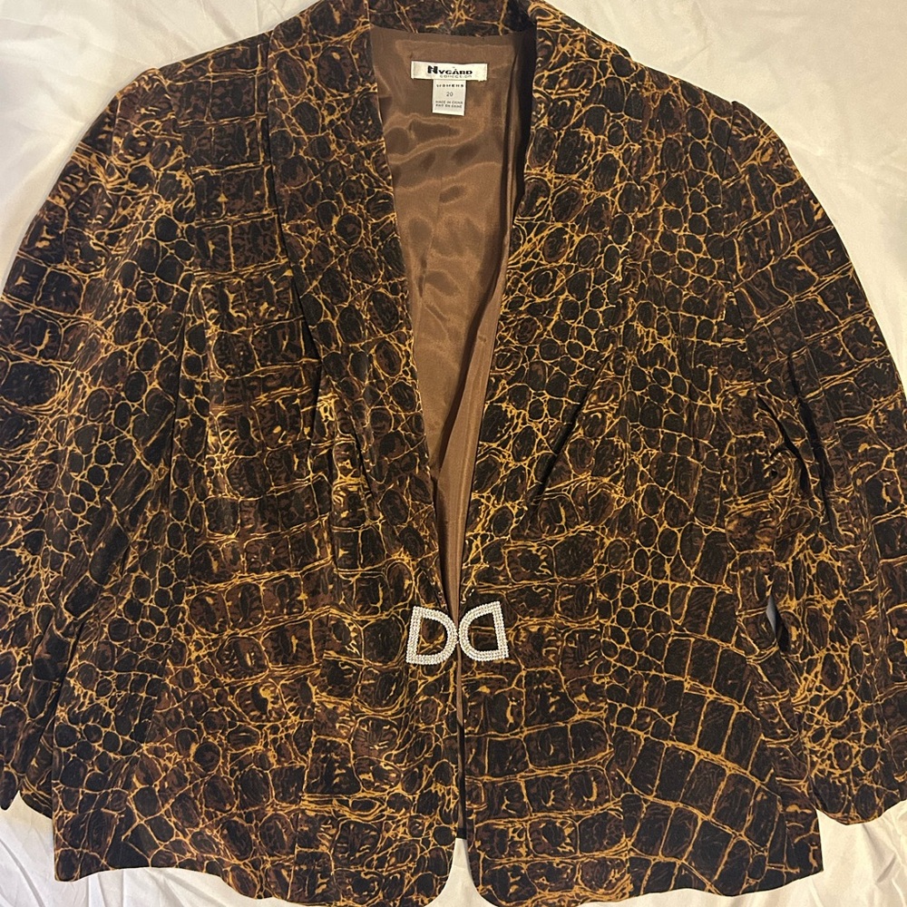 NY Collection Brown Crocodile Print Blazer